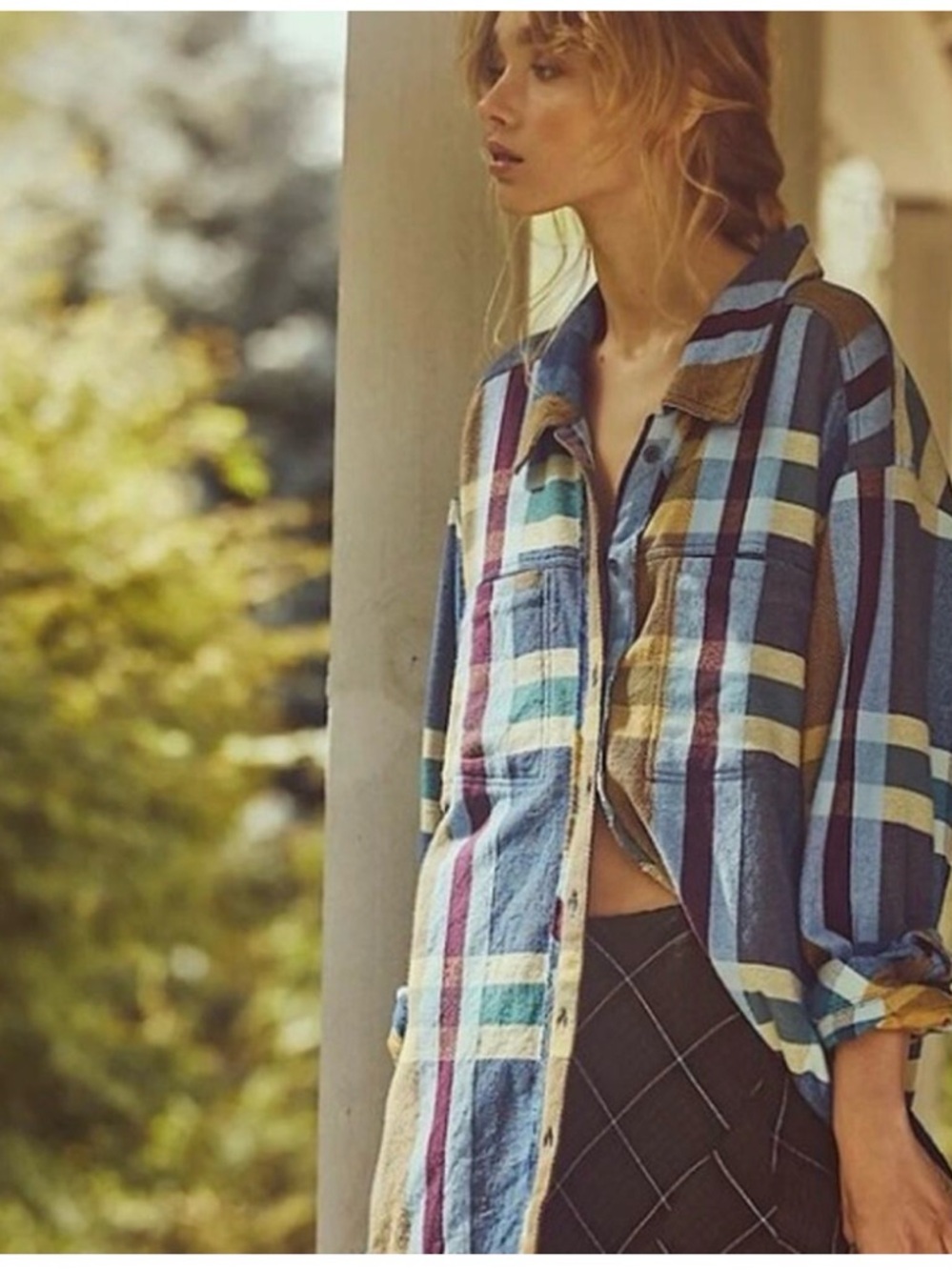 We The Free Plaid Button-Up Shirt in Blue, Mustard & Burgundy MSRP$148.